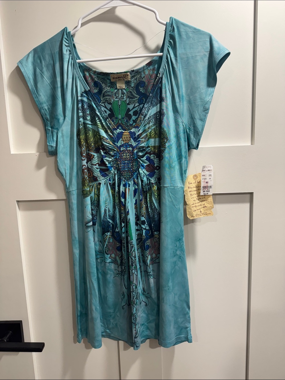 Turquoise Graphic Cap-Sleeve Dress